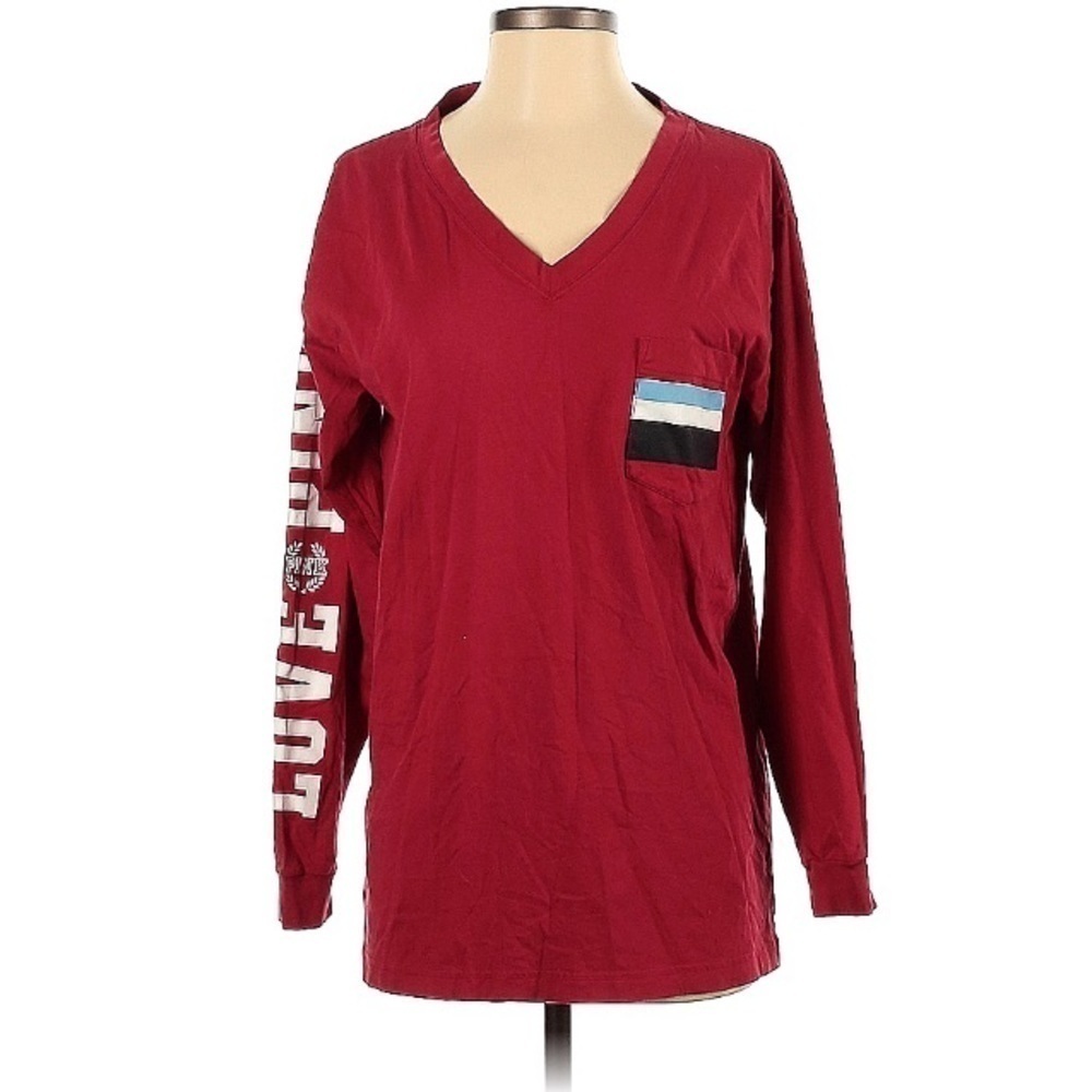 Victoria secrets pink women’s brick red long sleeve V-neck oversize T-shirt xs